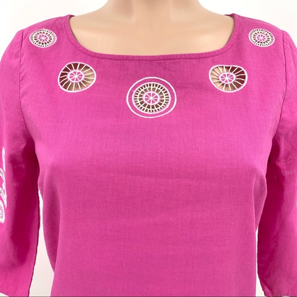 Lilly Pulitzer Linen Blend Pink Embroidered Tunic Top - Picture 4 of 10